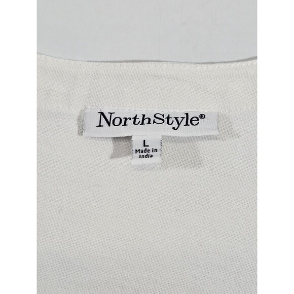 NORTHSTYLE Women's Large Cropped Denim Jacket White Button Up Jean Cotton EUC - Picture 9 of 11